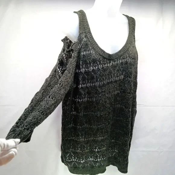 Torrid Gray Ladder Pointelle Knit Sweater Women's 3X. 3/4 Sleeves Scoop Neckline - Picture 4 of 14